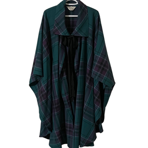 Vintage 100% Virgin Wool Green and Purple Plaid Cape O/S